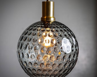 Vintage Danish Pendant Lamp – 1980s Bubble Glass, Brass Fixture