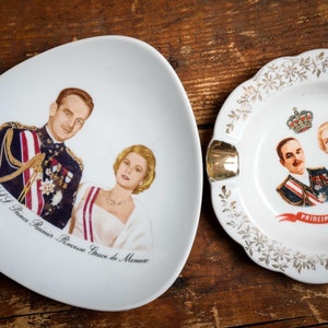 Vintage ashtray prince rainier monaco princess grace souvenir, limoges porcelain, france