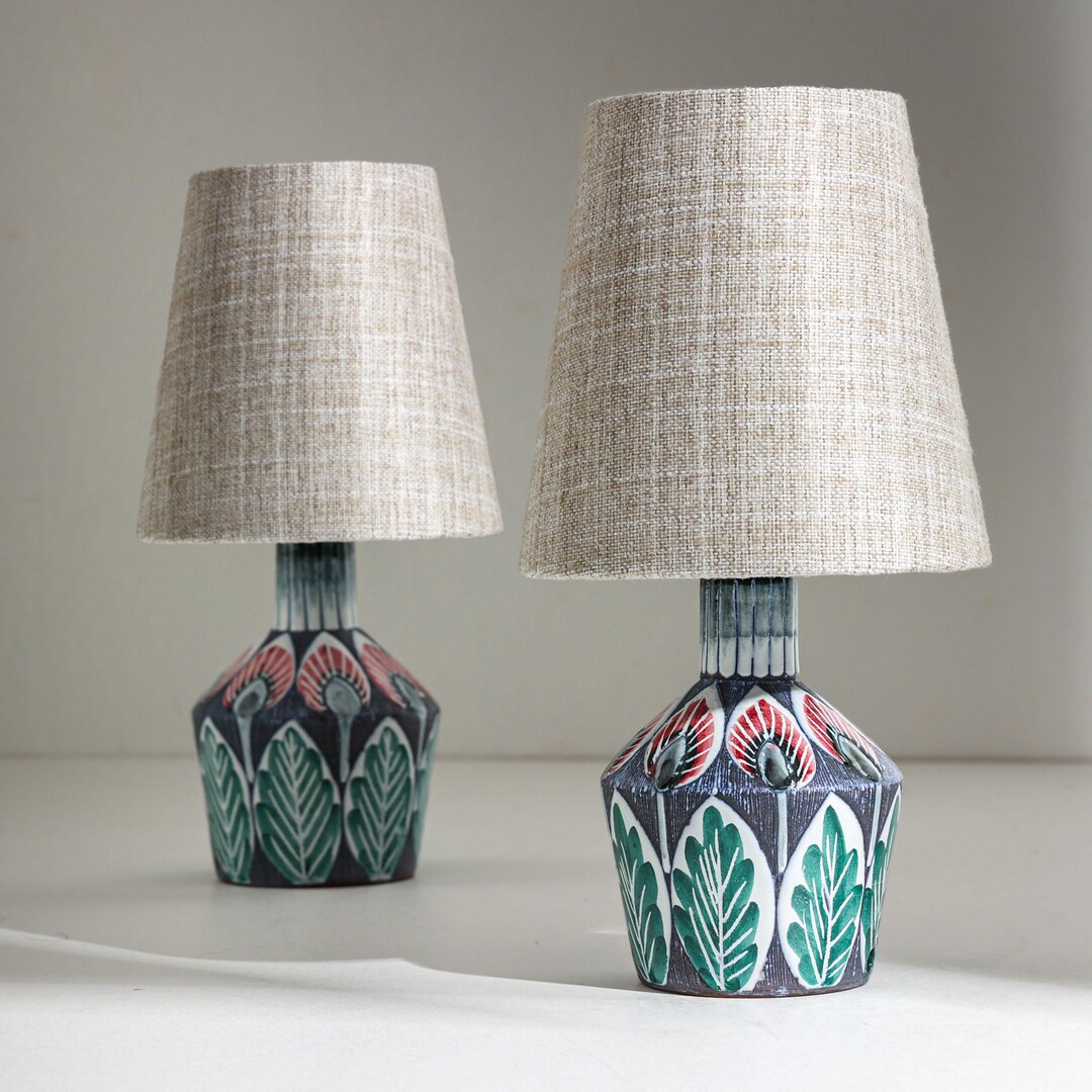 Tilgmans Keramik Table Lamps Green Leaf Pattern Sweden Set of 2 - Etsy