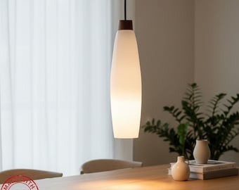 Mid Century Modern Danish Design Hanging Lamp in Teak Wood and Glass, 1950s
