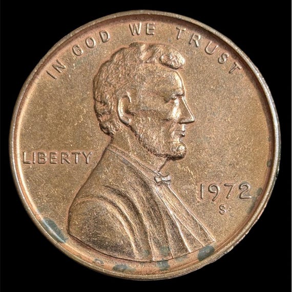 大型記念硬貨、1セント、銅製、1972年Sミント - Etsy 日本