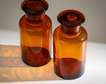 Apothekerdosen,Apotheke,Medizin,Gläser,2 Antik Braune Glas Dekoration