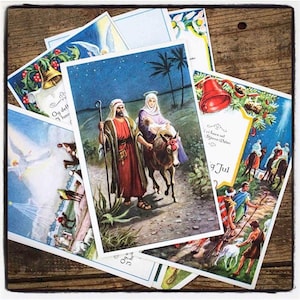 Set di 8 cartoline di Natale vintage, cartoline postali Danimarca anni '60