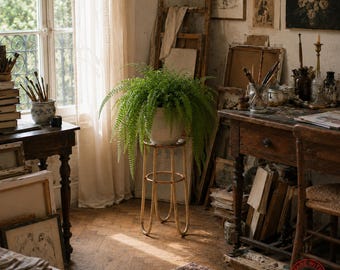 Small Vintage Bamboo Plant Stand / Side Table with Glass Top