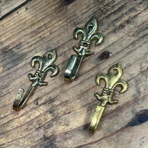 Gancho vintage con aspecto de latón de los años 70, Fleur-de-lis (lirios franceses)