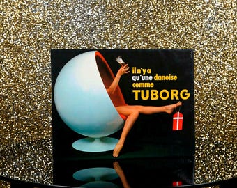 TUBORG Beer, Vintage cardboard advertising sign, export version, early 1970s