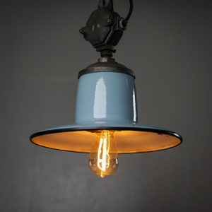 Vintage Industrial Philips Enamel Pendant Lamp – Blue & Metal – 1930s Factory Style