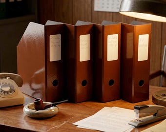 Vintage Deense A5-maphouders – bruin tijdschriftenrek jaren 70, set van 2