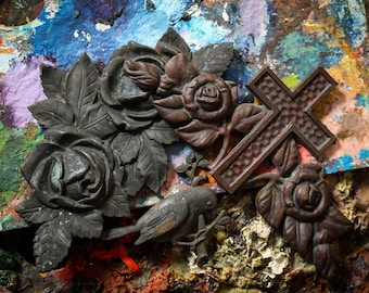 Wunderschöne, 1950er Jahre, Vintage, bronze Rose, aus einem alten Grabstein, Handarbeit/handcrafted in Denmark. vermutlich aus den 1950er-1960er Jahren.
