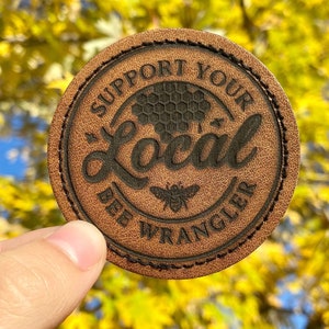 Engraved Leather Patch For Hats, Bags, Backpacks, Iron on Patch, Custom, Beekeeper, Honeybee, Handmade, Save The Bees, Hook and Loop