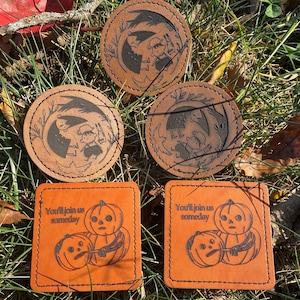 CLEARANCE Engraved Leather Patch For Hat, Bags, Backpacks, Iron on Patch, Custom, Over the Garden Wall, Handmade, Leatherette, Ready to Ship