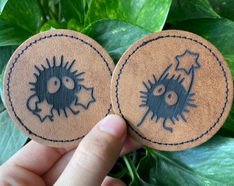 Engraved Leather Patch For Hats, Bags, Backpacks, Iron on Patch, Custom, Spirited Away, Soot Sprite, Handmade, Studio Ghibli, Anime, Chihiro