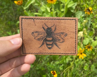 Engraved Leather Patch For Hats, Bags, Backpacks, Iron on Patch, Custom, Beekeeper, Honeybee, Handmade, Leatherette, Faux Leather, Custom