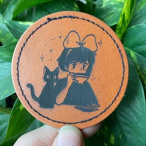 Engraved Leather Patch For Hats, Bags, Backpacks, Iron Patch, Jiji, Spirited Away, Kiki's Delivery Service, Handmade, Studio Ghibli, Anime
