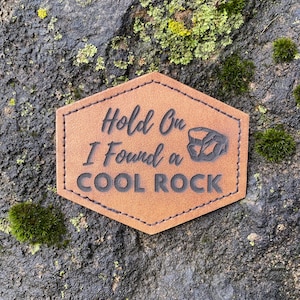 Engraved Leather Patch, Hats, Bags, Backpacks, Iron on Patch, Forest, Mountain, Handmade, Leatherette, Custom, hook and loop, cool rock