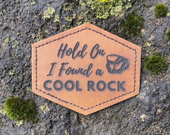 Engraved Leather Patch, Hats, Bags, Backpacks, Iron on Patch, Forest, Mountain, Handmade, Leatherette, Custom, hook and loop, cool rock