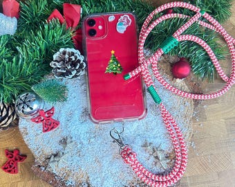 Christmas mobile phone chain with universal adapter | 6 mm mobile phone cord | for iPhone and Android smartphones | Crossbody mobile phone chain