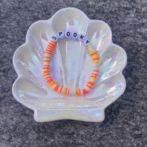 Spooky candy corn clay beaded bracelet
