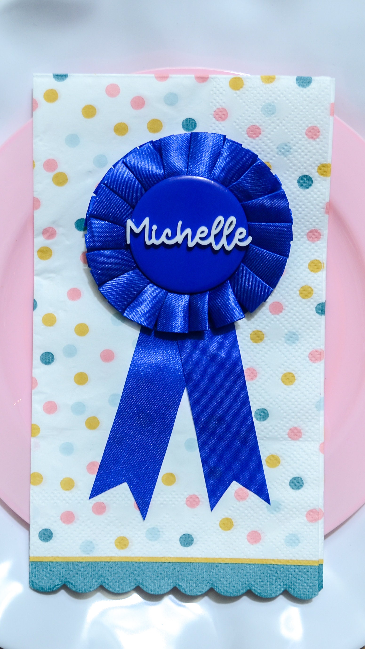 Custom Blue Ribbon Place Card Pin Brooch Horse Ribbon Equestrian Party ...