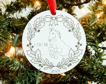 Ornamento per cavalli Ornamento per le vacanze equestre personalizzato Ornamento per cavalli Ornamento per cavalli Regalo per cavaliere con nome personalizzato Regalo per cavalli