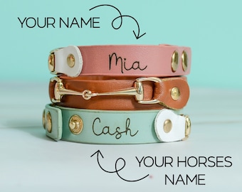 Personalized Leather Horse Bracelet Equestrian Gift Custom Snaffle Bit Bracelet Pink Vegan Leather Cuff Bracelet Personalized Rider Gift