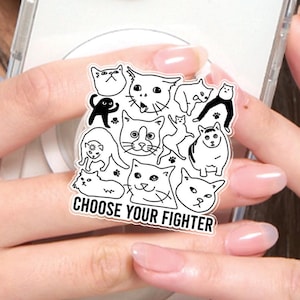 Choose Your Fighter Cat Magnetic Phone Grip | Funny Cat Meme Phone Holder | Gift for Cat Lovers