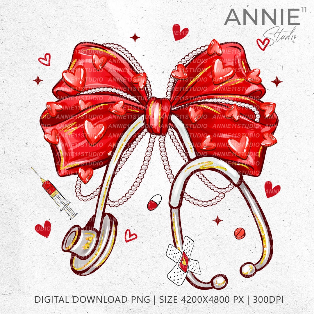 Coquette Pearl Valentine Nurse PNG | Stethoscope Big Bow Design | Nurse ...