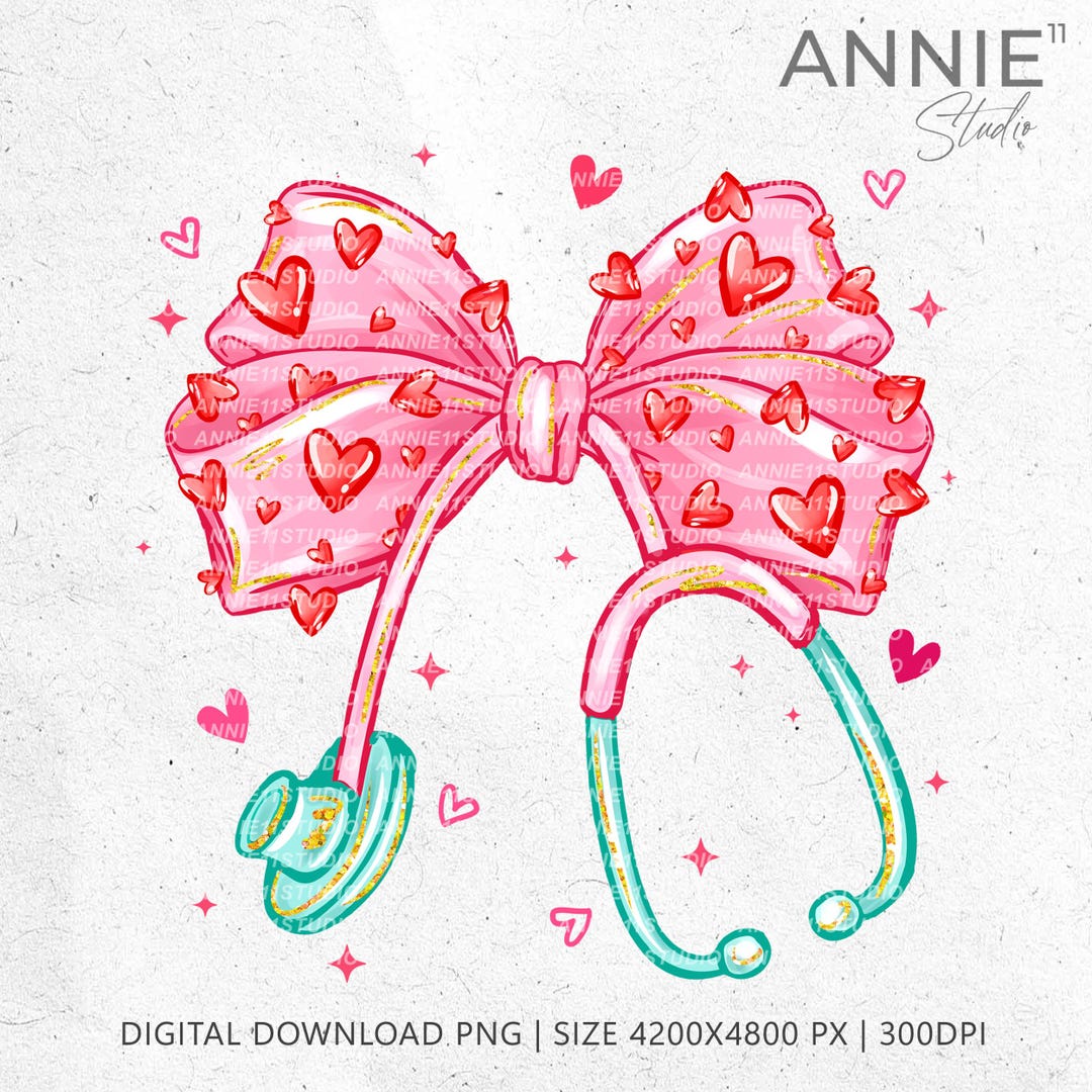 Lovely Valentine Stethoscope Bow PNG | Cute Hand Drawn Nurse Coquette ...