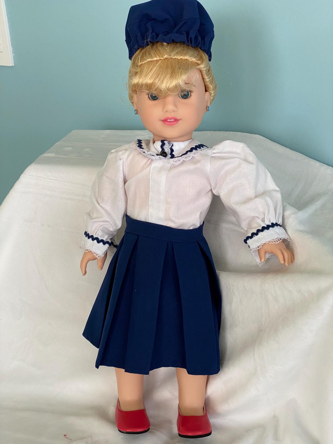 Molly Doll Outfit: Blue Pleated Skirt, Rick Rack Blouse & Beret - Etsy