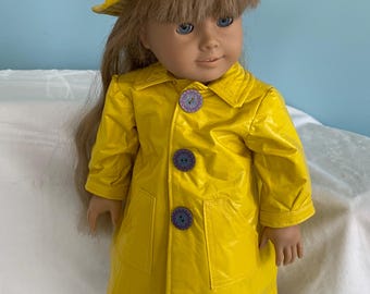 Mollys felgele regenjas met hoed. Cadeaus Amerikaans meisje, Kerstmis