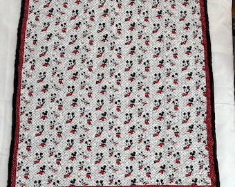 Handmade Mickey Mouse Baby Quilt: Minky Backing, Red White Black