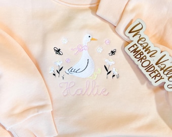 Custom Embroidered Goose Outfit, Ruffle Tee, Sweatshirt, Bubble