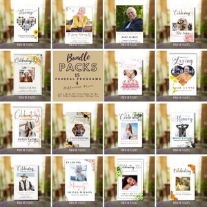 PACCHETTO BUNDLE DA 15 programmi funebri in 4 dimensioni personalizzabili, modelli stampabili, set completo di opzioni di download immediato per la cerimonia commemorativa