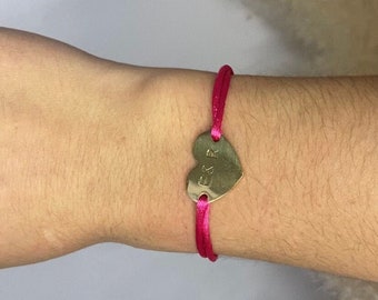 Satin cord bracelet with stamped charm - Customizable