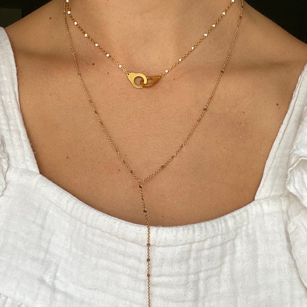 Collier Menotte Dorée triple-Rang Tendance, Ras-de-cou élégant , Chaîne dorée Acier Inoxydable - Bijoux Coachella résistant à l’eau