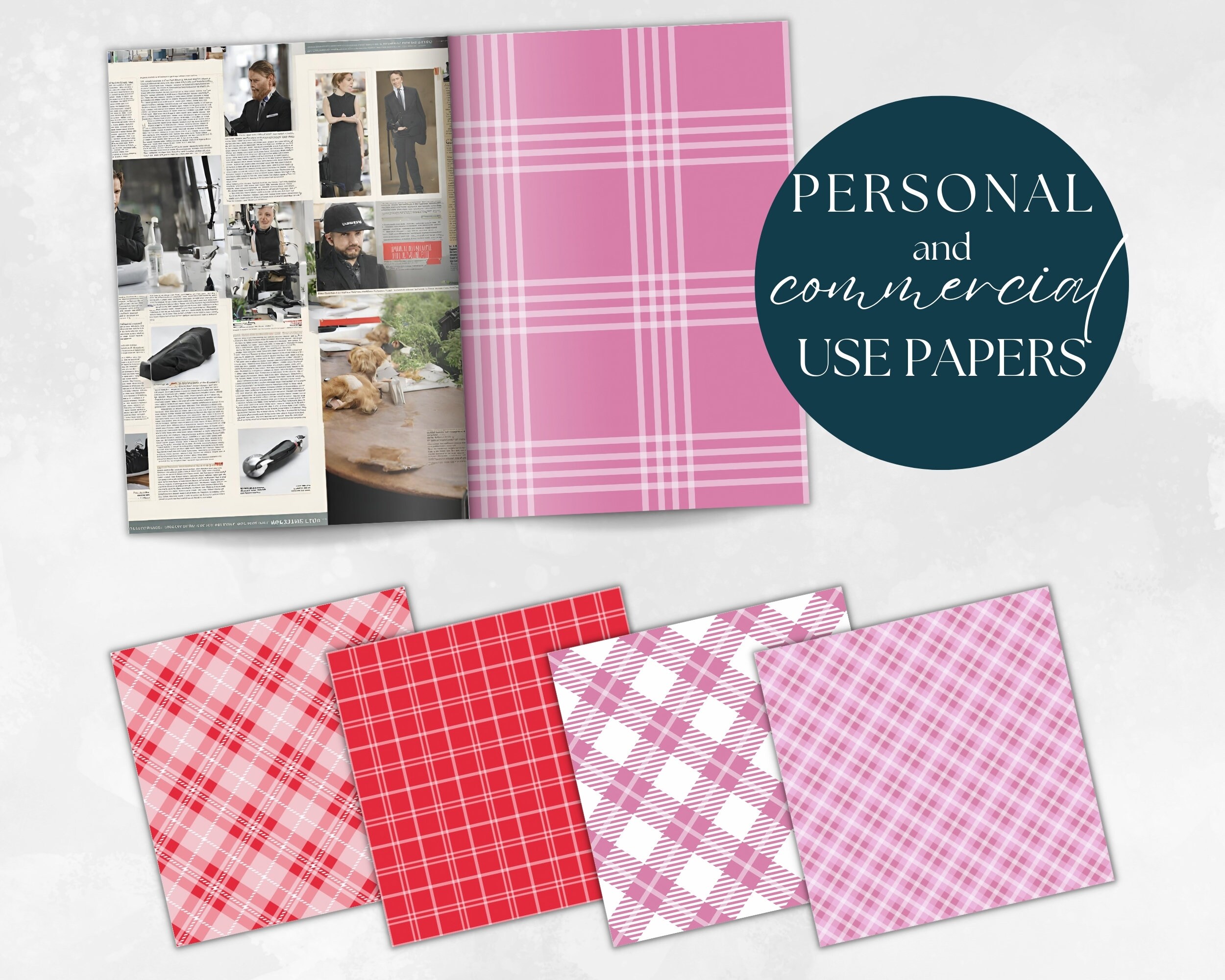 Modern Plaid Digital Paper Bundle, 24 Pink, Red, White Seamless ...