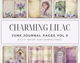 Charming Lilac Junk Journal Kit vol 3 – 6 Botanical Printable Pages, Paper Craft, Collage Sheet, JJ09