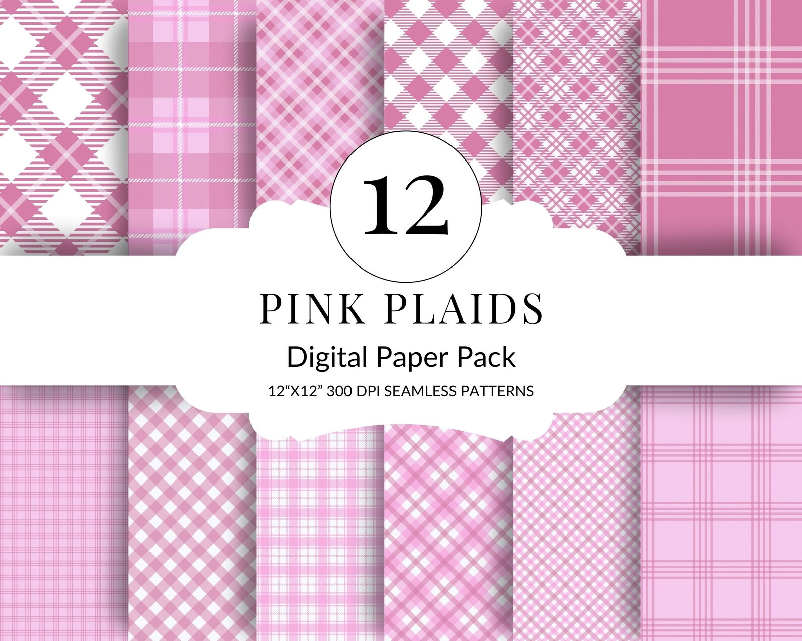 Modern Plaid Digital Paper Bundle, 24 Pink, Red, White Seamless ...