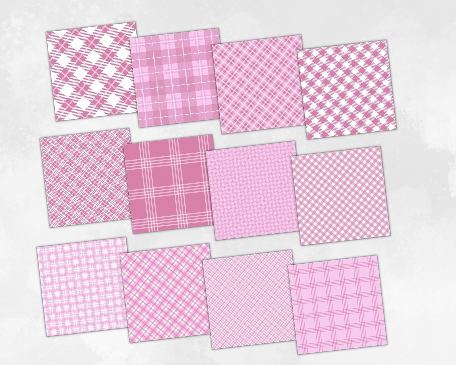 Modern Plaid Digital Paper Bundle, 24 Pink, Red, White Seamless ...