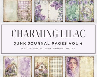 Charming Lilac Junk Journal Kit vol 4 – 6 Botanical Printable Pages, Paper Craft, Collage Sheet, JJ09