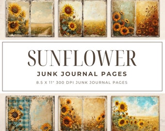 Sunflower Junk Journal Kit, Digital Download, 6 Digital Journal Pages, Printable Ephemera, Paper Craft, Collage Sheet, Instant Download