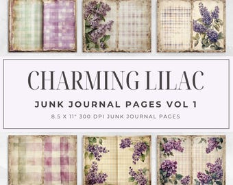 Charming Lilac Junk Journal Kit vol 1 – 6 Botanical Printable Pages, Paper Craft, Collage Sheet, JJ09