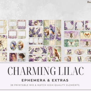 Charming Lilac Ephemera Pack, 38 Printable Pieces, Botanical Journal Ephemera, Junk Journal kit, Paper Craft, Collage Sheet JJ09
