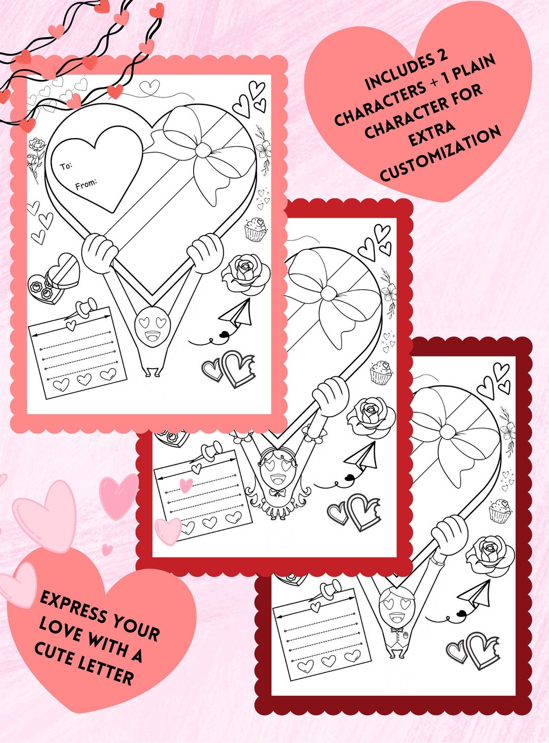 Printable Valentine Coloring Worksheet, Heart Letter Exercise, Cute ...