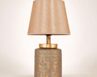 Handmade Ceramic Table Lamp: Grey and Gold Modern Bedside Light  36cm