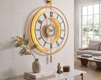 Oversized Metal Wall Clock Large Silent Modern Glass Statement Decor New Home Gift  (50x70cm)