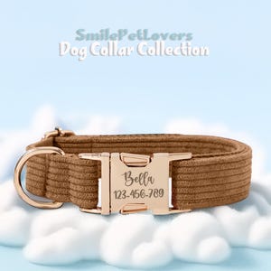 Personalized Dog Collar – Custom Engraved Name & Phone Number,Durable Corduroy with Gold Hardware for Dog Lover Gift,Collar Leash Set