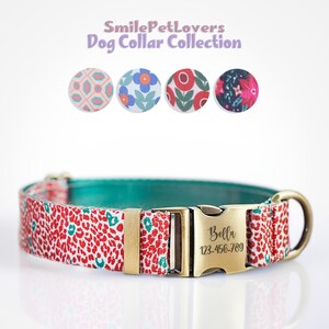 Hundehalsband, personalisierte Hundehalsband Leine Set, Hundehalsband mit Blumenmuster, personalisiertes Hundehalsband, langlebiges Hundehalsband, rotes Hundehalsband