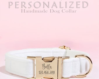 Personalisiertes Hundehalsband, individuell graviertes Haustier-Halsband, handgemachtes weißes graviertes Haustier-Halsband, Hundeleine, Welpen-Halsband, Geschenk für Haustiere, Hunde-Geschenke