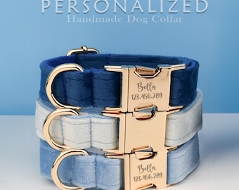 Personalized Designer Dog Collar Velvet Engraved Dog Collar